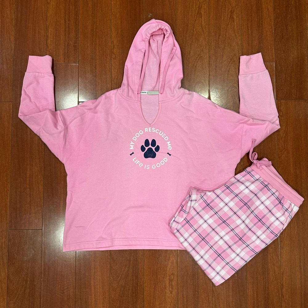 Life Is Good Pink Dog Rescue Adult Pajama Set